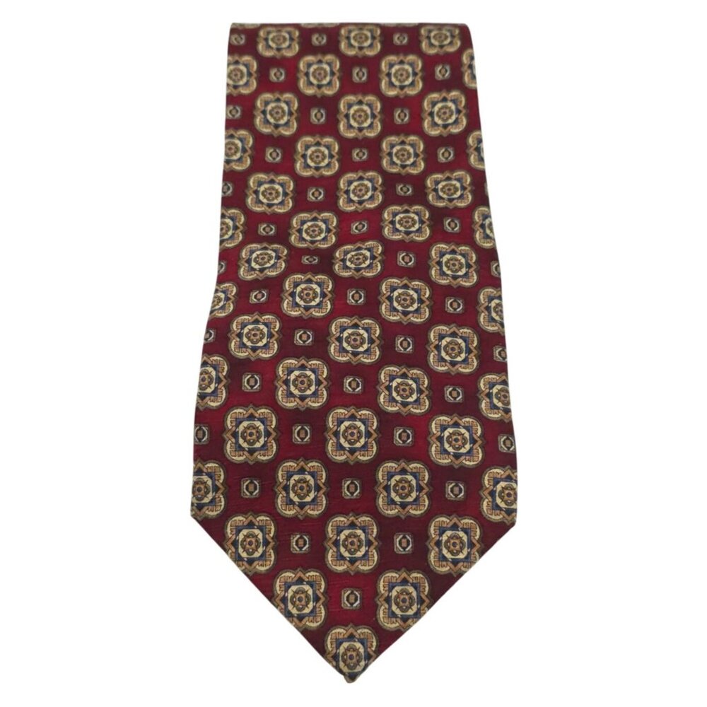 Jos. A. Bank Red Geometric Floral Silk Tie Elegant Men's Neckwear USA Made